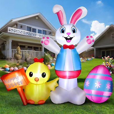 #ad 6 FT Easter Inflatable Bunny with Chicks amp; Eggs Happy Easter Blow up Rabbits Ou $76.99