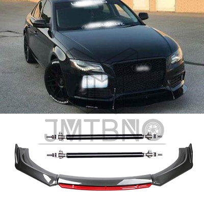#ad For Audi A4 A5 Carbon Fiber amp;Red Front Bumper Lip Splitter Spoiler Strut Rods $90.13