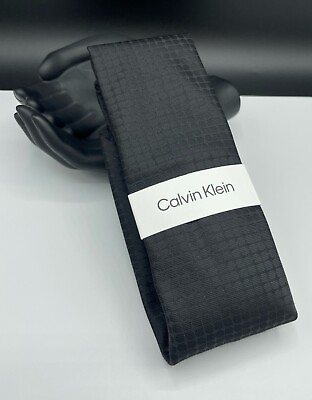 #ad Calvin Klein Men#x27;s Silk Blend Tie BLACK Geometric NEW MSRP: $69.50 $21.99