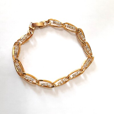 #ad New gold tone 8quot; chain bracelet rhinestones elegant $16.00