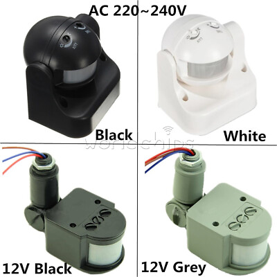 #ad White Black Grey DC12V AC 110 220V 12M 180° PIR Motion Sensor for Home Security $5.45