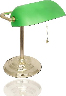 #ad LIGHTACCENTS Traditional Bankers Desk Lamp with Green Glass Shade Nickel Finish $47.29