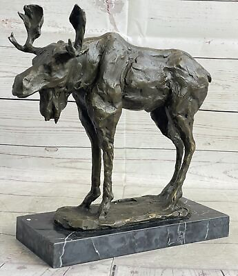#ad Massive Moose Ski Chalet Wildlife Lodge Art Hunter Gift Bronze Marble Statue NR $469.00