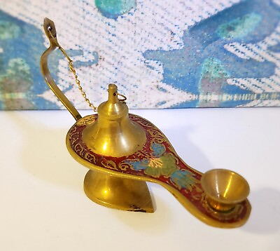 #ad Brass Genie Oil Incense Lamp Figurine With India Pattern $12.99