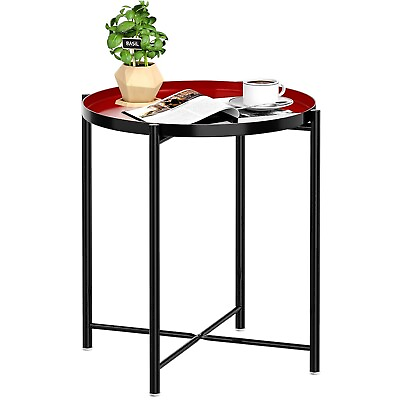 #ad Round Side Table Metal Small Bedside Nightstand with Removable Tray Top $25.99