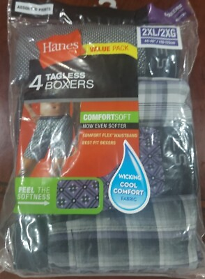 #ad Hanes Mens Tagless Boxers Assorted Prints Style# 832TX4 4 Pack 2XL 2XG $16.99