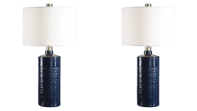 #ad TWO THALIA MODERN XL 31quot; TEXTURED ROYAL BLUE GLAZE CERAMIC TABLE LAMP UTTERMOST $430.10