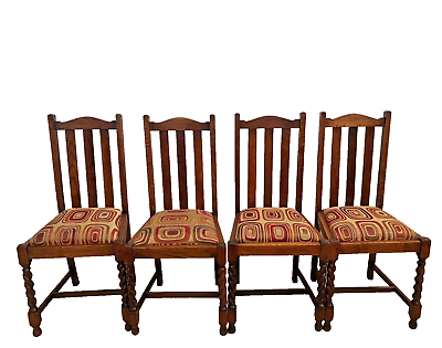 #ad Antique Chairs set of four Barley Twist Legs Solid Oak set of Four New Fabric $1595.00
