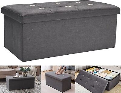 #ad Chuvian Foldable Tufted Storage Ottoman 30in X 15in X 15in Gray $29.99