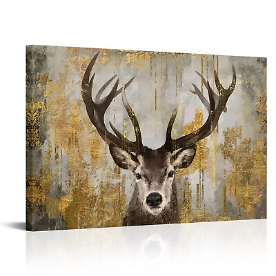 #ad KREATIVE ARTS Modern Rustic Wildlife Elk Deer with Big Horn Wall Pictures Ant... $92.18