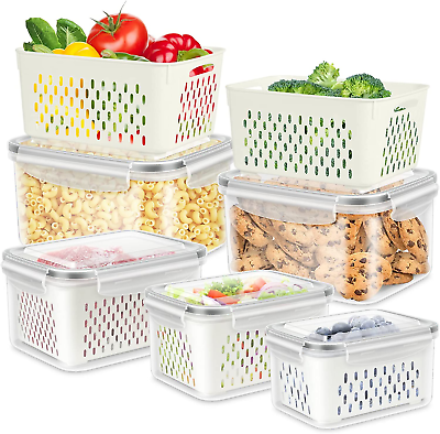 #ad 5 Pack Fruit Storage Containers for Fridge Produce Saver Vegetable Container wi $52.69