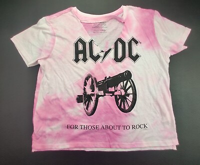 #ad AC DC quot;For Those About To Rockquot; Girl#x27;s Large 11 13 V Neck Tye Dye Pink T Shirt $14.99