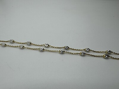 #ad 14K Yellow Gold Chain With White Gold Diamond Cut Beads 16” 18” MADE IN ITALY $299.00