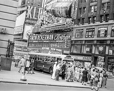 #ad 1951 NEW YORK Times Square Street Scene PHOTO Bus Stop 205 S $11.77