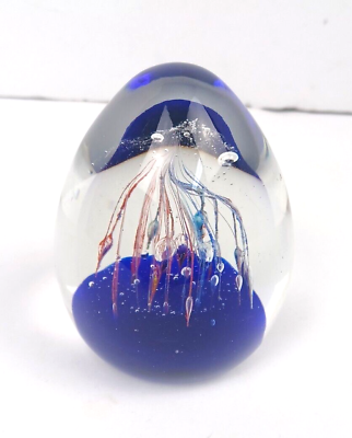 #ad Art Glass Paper Weight by Gorgeous Designs Egg Shape Controlled Bubble Cobalt $40.00