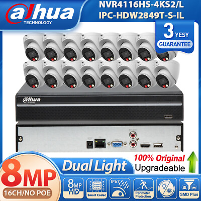 #ad NEW Dahua 16CH NO POE NVR 8MP 4K Dual Light MIC Security IP Camera System Lot $1490.55