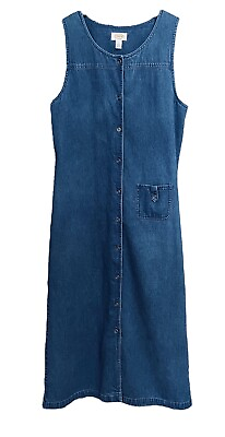 #ad Talbots Sz 8 Denim Jumper Coastal Grandmother Dress Vintage Y2K Pocket Farmhouse $38.24