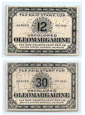 #ad Lot of 2 U.S. Internal Revenue Oleomargarine Stamps $15.00
