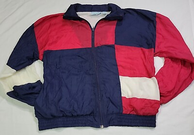 #ad VTG Womens Colorblock Windbreaker Track Suit Jogger Jacket Large Full Zip Retro $15.36