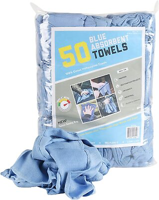 #ad Bag of 50 Huck Cleaning Towels 14 x 24 Cotton Reusable Blue Drying Cloth Rags $29.99
