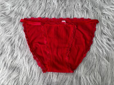 #ad Victorias Secret Nwt Red Cotton Blend Heart Strappy String Bikini Panty $11.89