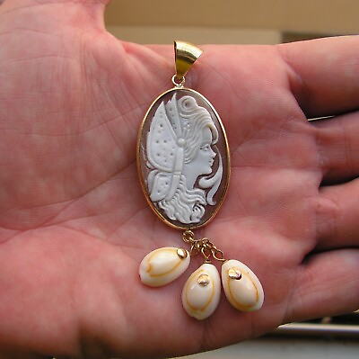 #ad Antique Vintage Carved Shell 925 Sterling Cameo Pendant Made in Italy Shell $199.00