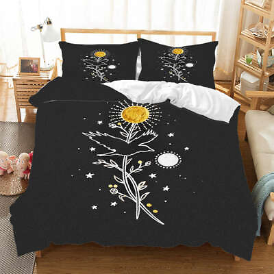 #ad Sunflower Shining In Night 3D Quilt Duvet Doona Cover Set Pillow case Print AU $89.55
