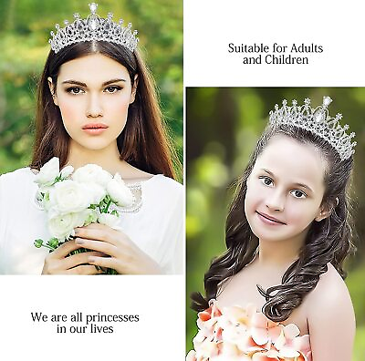 #ad Silver Crystal Crowns and Tiaras with Comb for Girl or Women Princess Crown $9.60