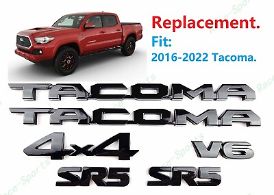 #ad 6PC Gloss Black Door Tacoma SR5 Rear V6 4x4 EMBLEM BADGE 2016 2022 TOYOTA TACOMA $59.80