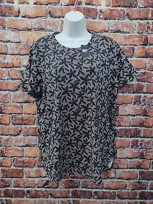 #ad Land#x27;s End Women#x27;s Blouse Black And White With Flowers XL New W Tags 2359 $12.99