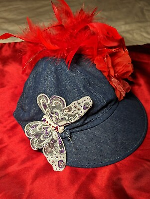 #ad BUTTERFLY Floral STRETCH Baseball Cap Hat SEQUIN Sun Visor Embroidered New $15.99