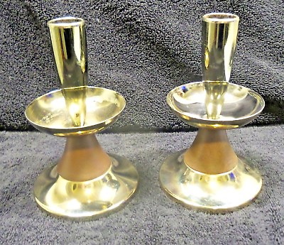 #ad Mid Century Modern Danish Modern Taper Brass amp; Teak Candle Holders x2 $41.99