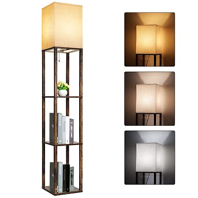 #ad Floor Lamp with Shelves Modern Shelf Lamp for Display Storage 3 Color Tempe... $51.99