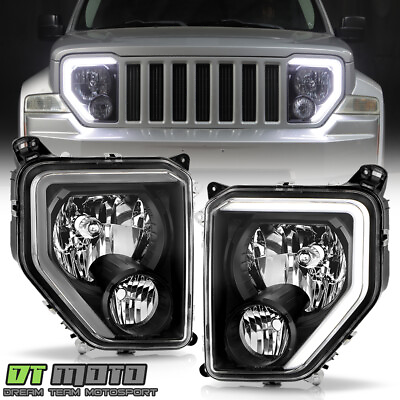 #ad For 2008 2012 Jeep Liberty Upgrade Style Black LED Tube Headlights w Fog Lamp $165.99