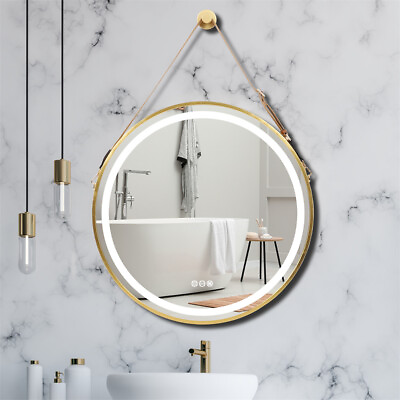 #ad Round Bathroom Mirror Led Illuminated Vanity Anti Fog Wall Touch Makeup w Frame $125.90