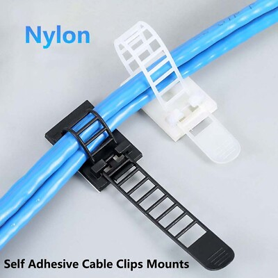 #ad Self Adhesive Nylon Cable Clips Mounts Wire Cord Fixing Base Holder White Black $128.09