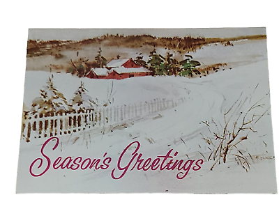 #ad Vintage Seasons Greetings Christmas Card MCM Buzza $9.98