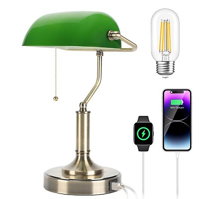 #ad Bankers Lamp Green Desk Lamp with Pull Chain Switch Retro Lamp with USB and... $89.70