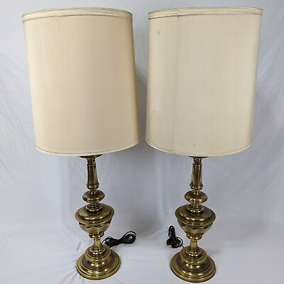 #ad Stiffel Brass 38.5quot; Tall Lamp Set vintage mcm light shade $224.95