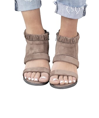 #ad Mi.iM Shoes Shaye Stiletto Taupe Tan Suede Sandal Womens 6.5 New Peep Toe Vegan $22.99