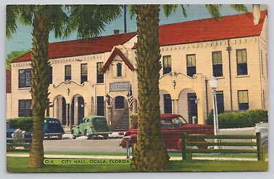 #ad City Hall Ocala Florida 1940s Linen Vintage Postcard $3.75