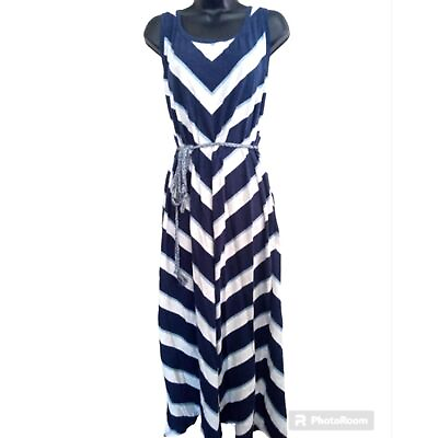 #ad Style amp; Co. Dress Women#x27;s 2X Maxi Blue White Tie Waist Sleeveless Spring $20.00