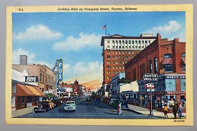 #ad c1940#x27;s Tucson AZ Looking East on Congress Street Pima County Arizona Postcard $4.97