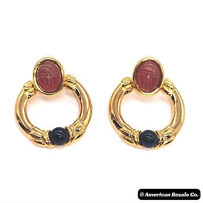 #ad Roan Vintage Genuine Scarab Gold Plated Hoop Earrings $19.95