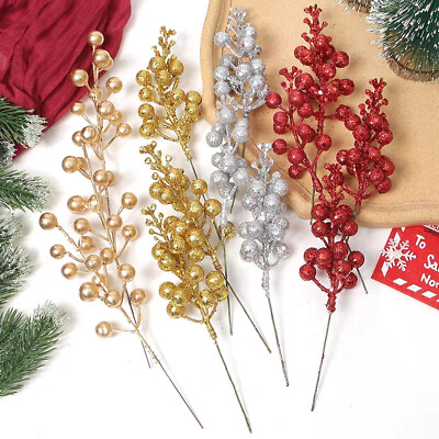 #ad Glitter Xmas Tree Artificial Christmas DIY Decor 10 Packs Berries Stems Wreath4 $2.48