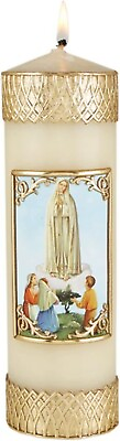 #ad Gold Tone Our Lady of Fatima Devotional Prayer Candle Hand Decorated $18.60