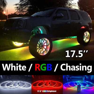 #ad 17.5quot; White amp; RGB amp; Chasing Flow Quad Row LED Wheel Rings Rim Lights For Truck $248.76