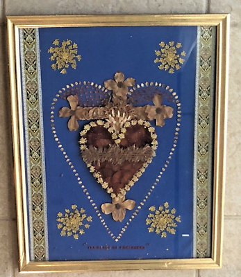 #ad Dried Flower Art Sacred Heart Heart of a Good Shepherd W. Brish in Gold FRAME $249.99