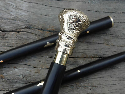 #ad Vintage Cane Walking Stick Brass Designer Engraved Handle Victorian Wooden Canes $35.99