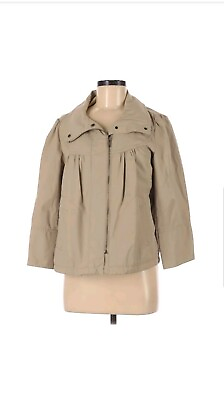 #ad Trulli Women#x27;s Brown Beige Jacket Size Medium Zip 3 4 sleeves Swing Jacket Top $23.00